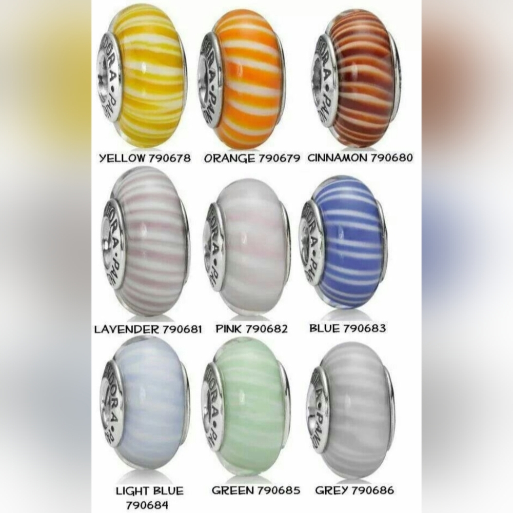 PANDORA Light Aqua/Green Candy Stripes Murano Glass Bead Charm S925 Retired - Picture 2 of 16